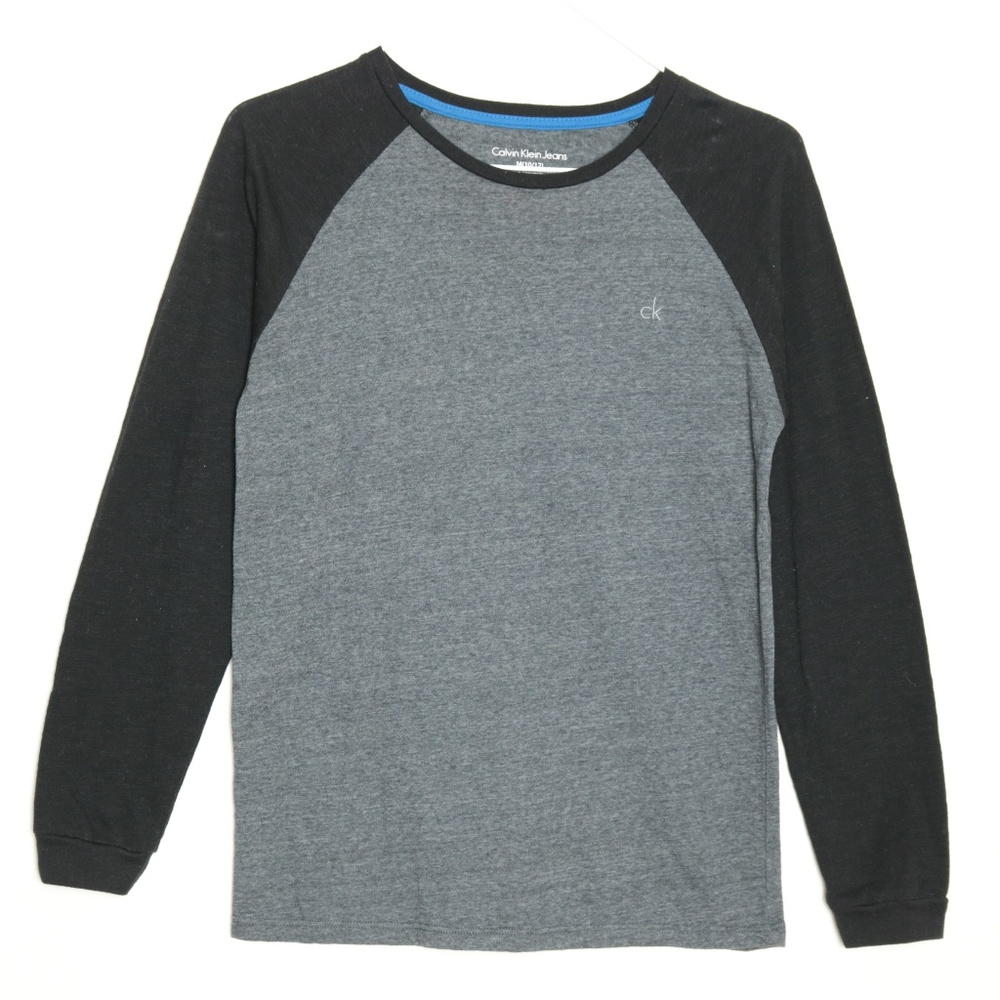 ⚡️3/$20 SALE⚡️ Boys Calvin Klein Grey Black Colorblock Raglan Sleeve Tee Size M